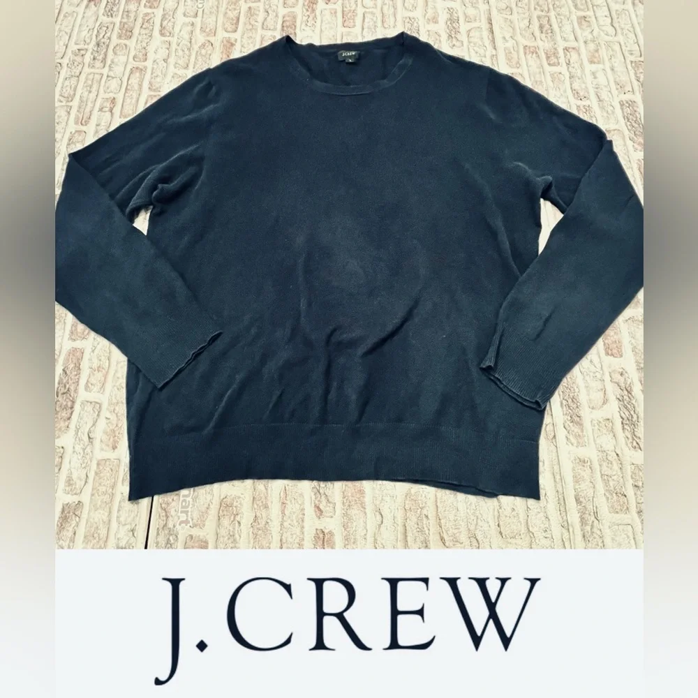 J. Crew Cashmere Cotton Sweater Crew Neck Preppy Business Casual Navy Blue Men L